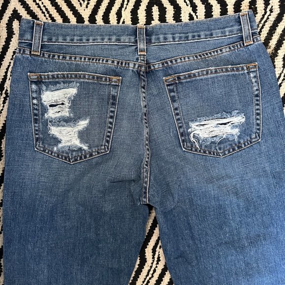 NWT Nasty Gal Blue Button Fly Distressed Boyfriend Jean Sz 27 Denim Mid Rise - Picture 5 of 5